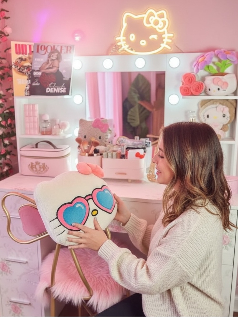 🎀 Hello Kitty Heart Sunglasses Sherpa Pillow Oversized NWT